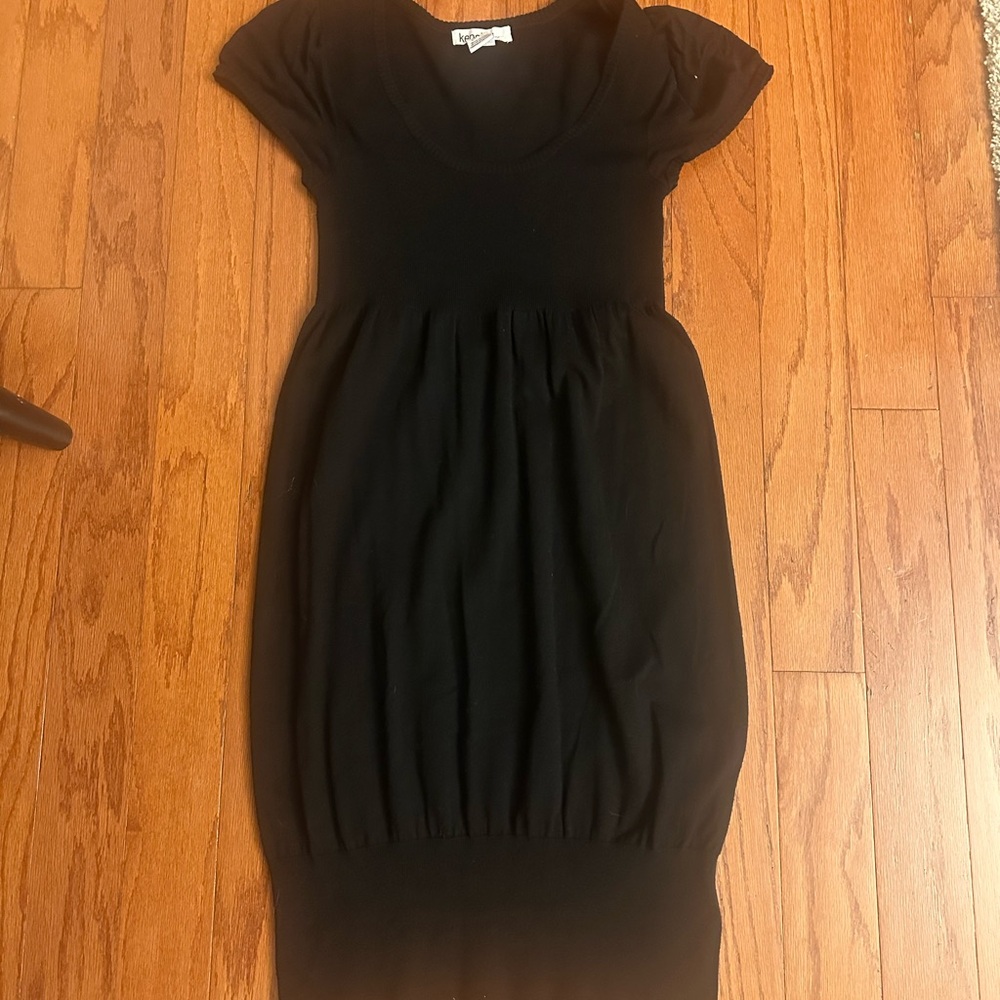 Kensie Black Ruched Mini Sundress with Flutter Cap Sleeves